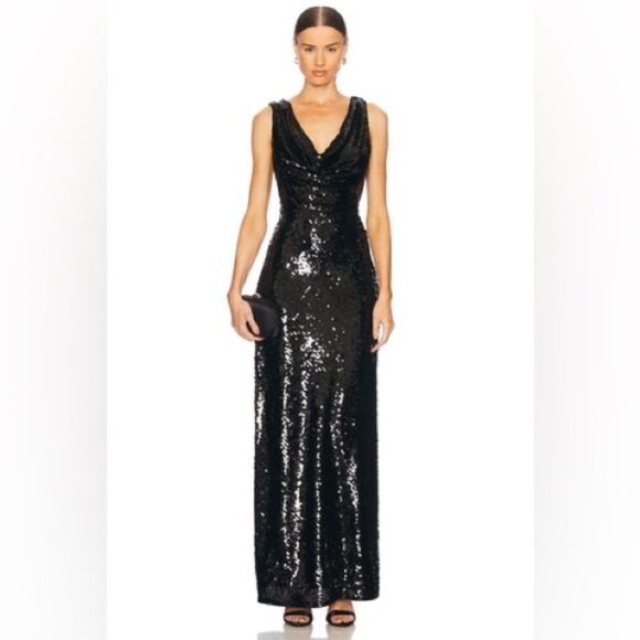 NWT House Of Harlow 1960 Viola Maxi Black Gown Dress Sequin Size XS - Picture 3 of 11